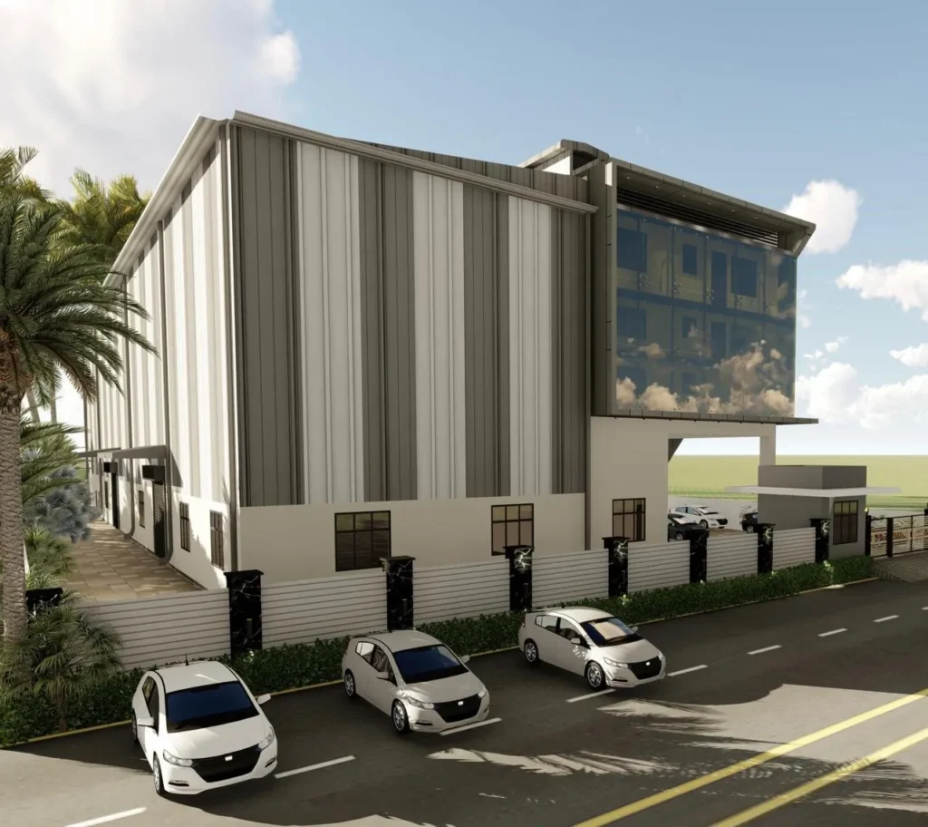 Modern agrochemical manufacturing facility, representing the high-capacity infrastructure for the production of MaxxGro's advanced pesticide formulation development at a commercial scale.