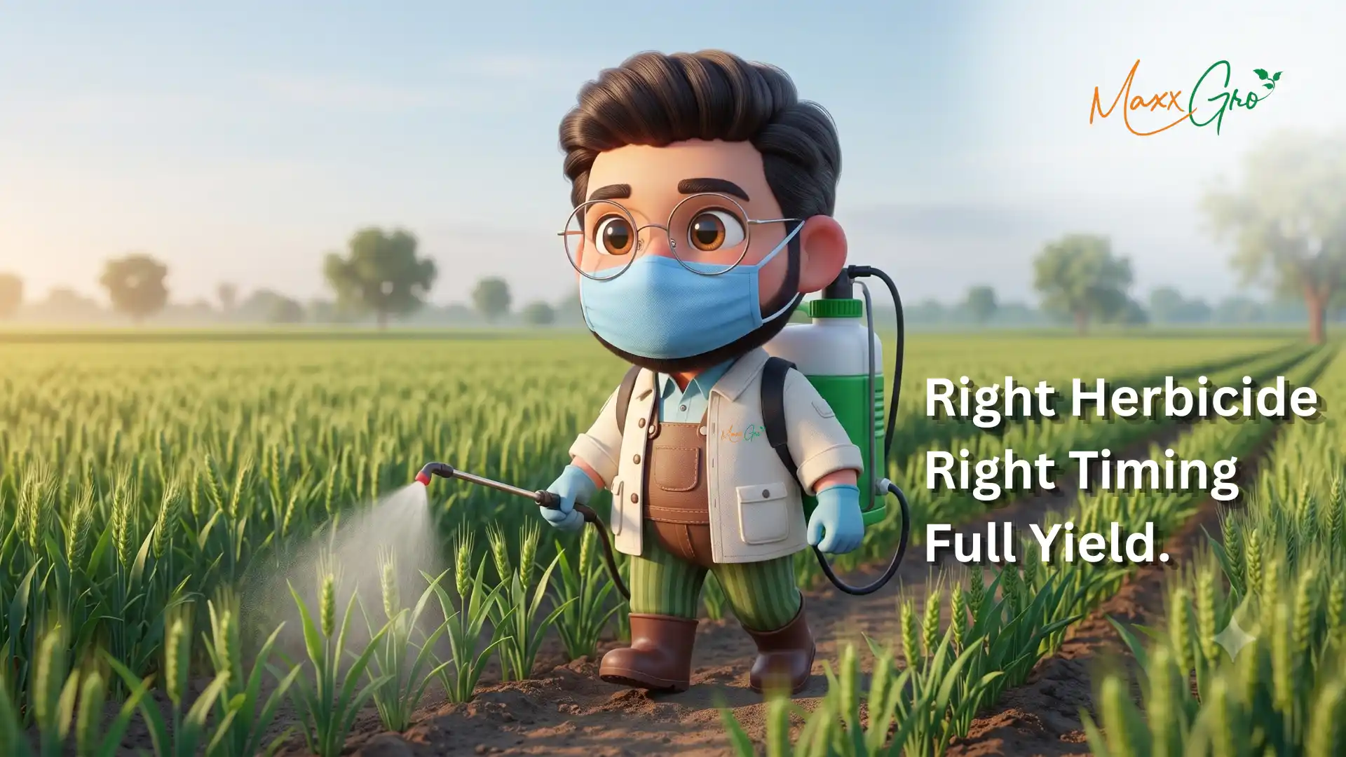 Farmer spraying the right herbicide on wheat crop at the right time for maximum yield – MaxxGro