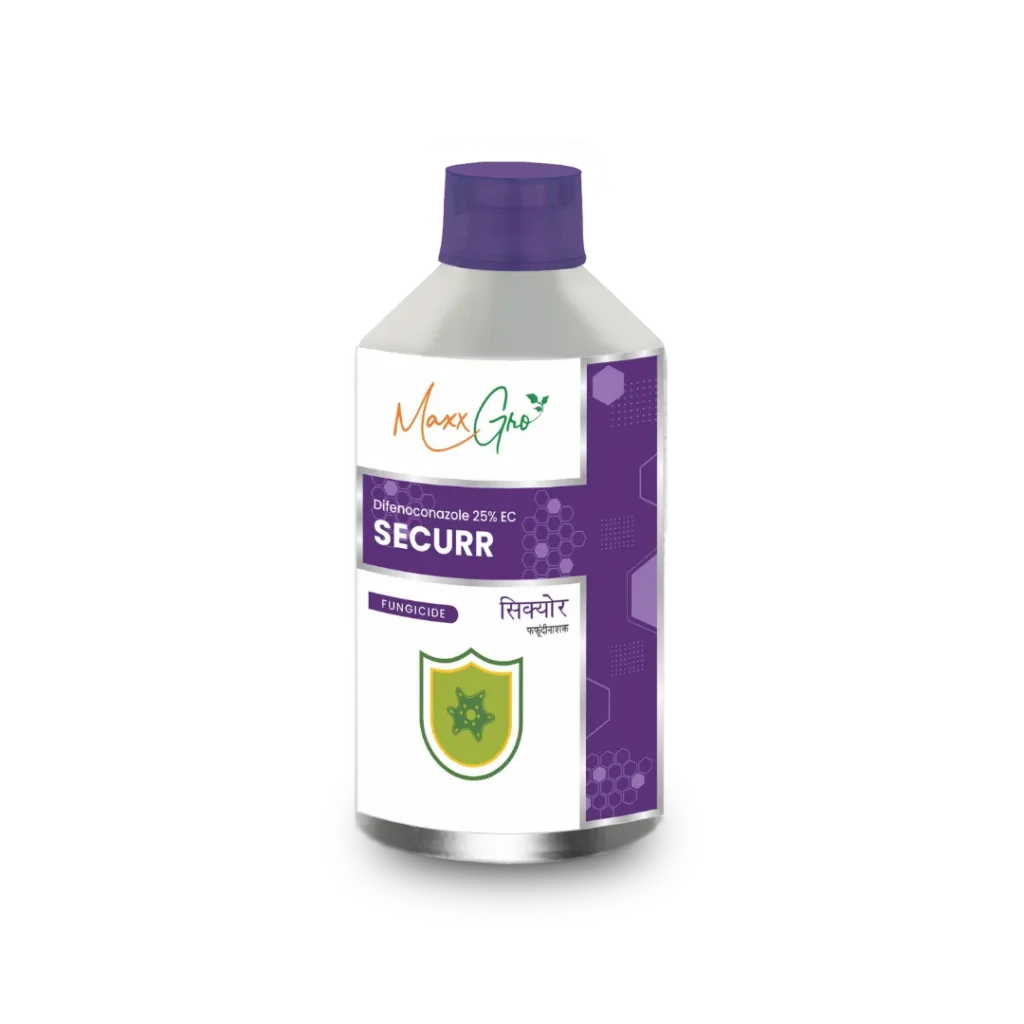 Securr Difenoconazole 25% EC fungicide bottle pack by MaxxGro Agrology Limited.