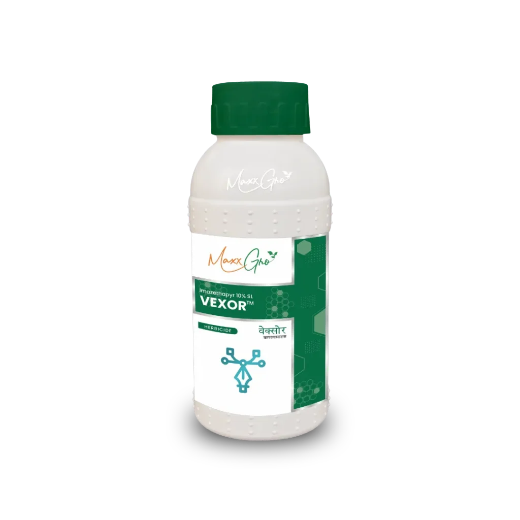 Vexor Imazethapyr 10% SL herbicide bottle pack by MaxxGro Agrology Limited