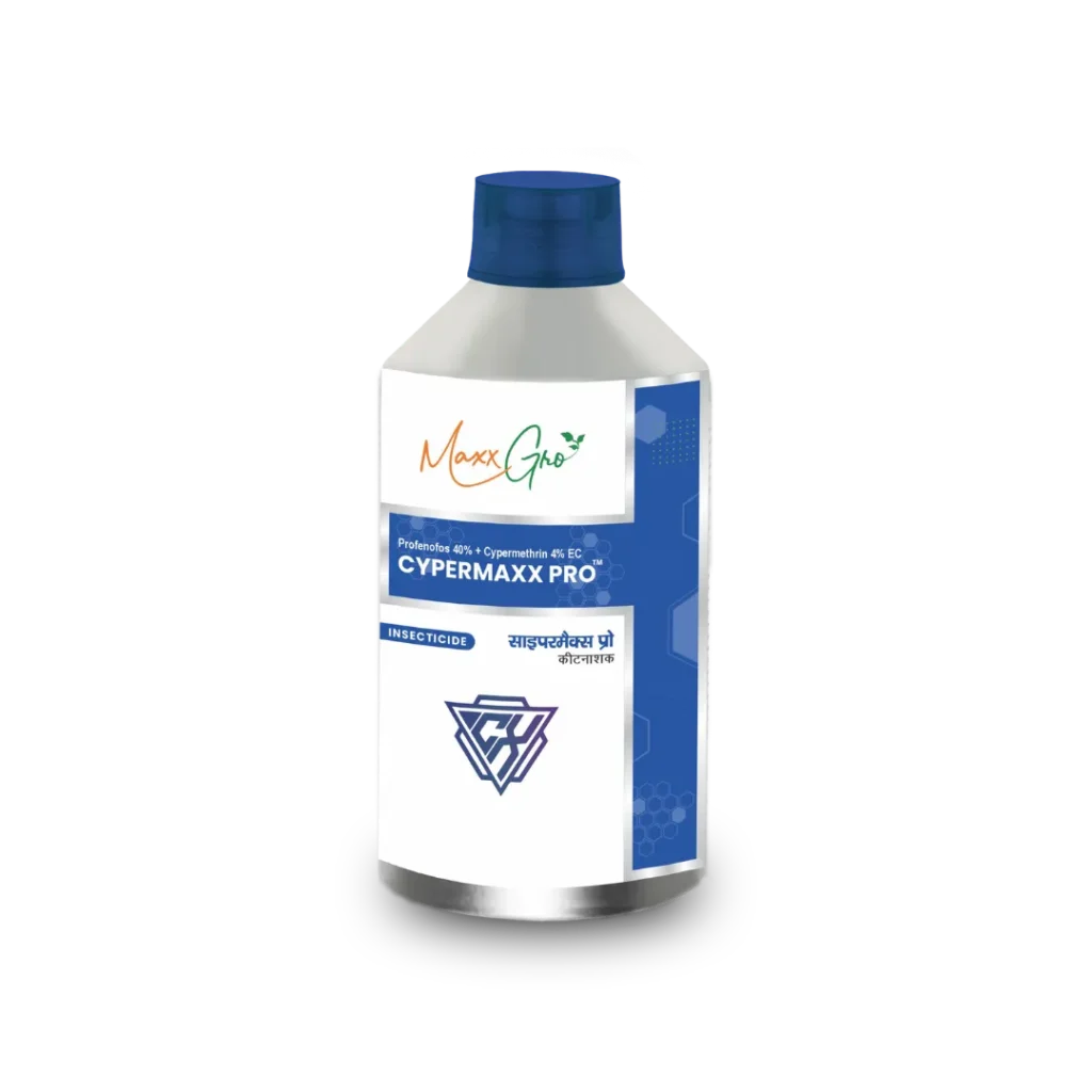 Cypermaxx Pro Profenofos 40% + Cypermethrin 4% EC insecticide bottle pack by MaxxGro Agrology Limited